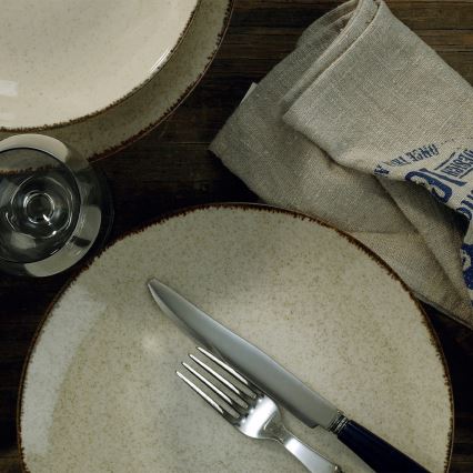 Ensemble de vaisselle 18 pièces, beige en porcelaine