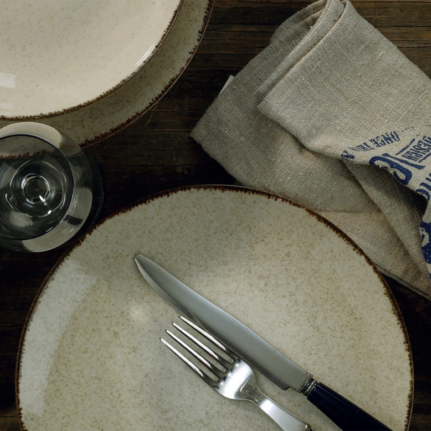 Ensemble de vaisselle 18 pièces, beige en porcelaine