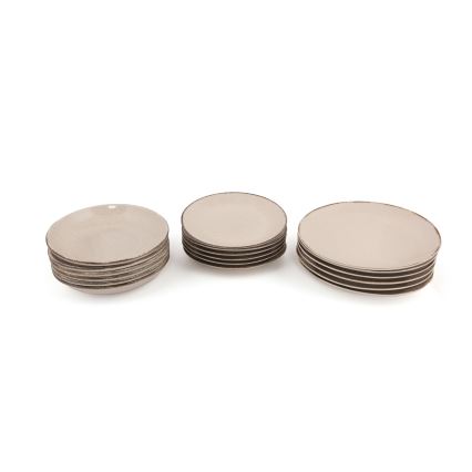 Ensemble de vaisselle 18 pièces, beige en porcelaine