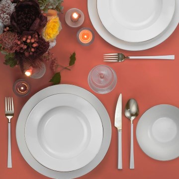 Ensemble de vaisselle 18 pièces blanc/argenté/porcelaine