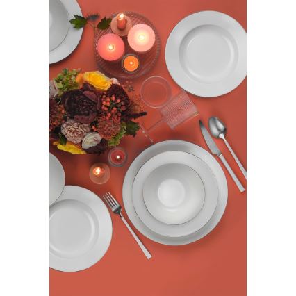 Ensemble de vaisselle 18 pièces blanc/argenté/porcelaine