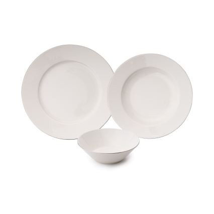 Ensemble de vaisselle 18 pièces blanc/argenté/porcelaine