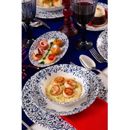 Ensemble de vaisselle 18 pièces blanc/bleu/porcelaine