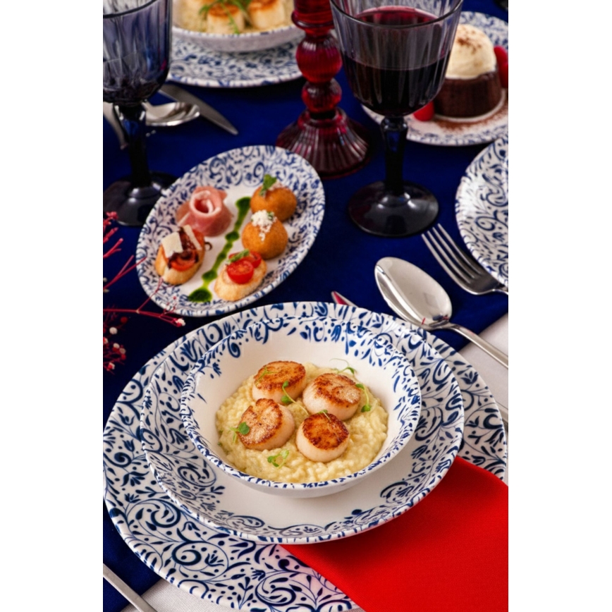 Ensemble de vaisselle 18 pièces blanc/bleu/porcelaine