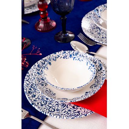Ensemble de vaisselle 18 pièces blanc/bleu/porcelaine