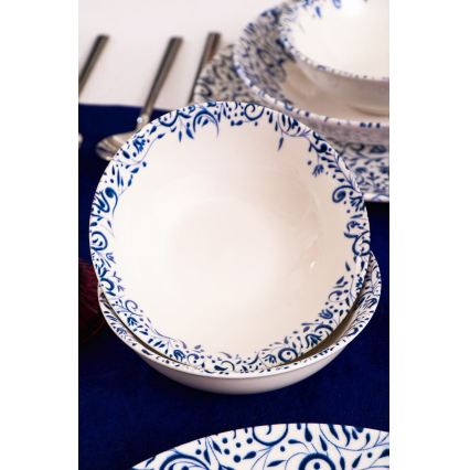 Ensemble de vaisselle 18 pièces blanc/bleu/porcelaine