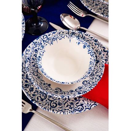 Ensemble de vaisselle 18 pièces blanc/bleu/porcelaine
