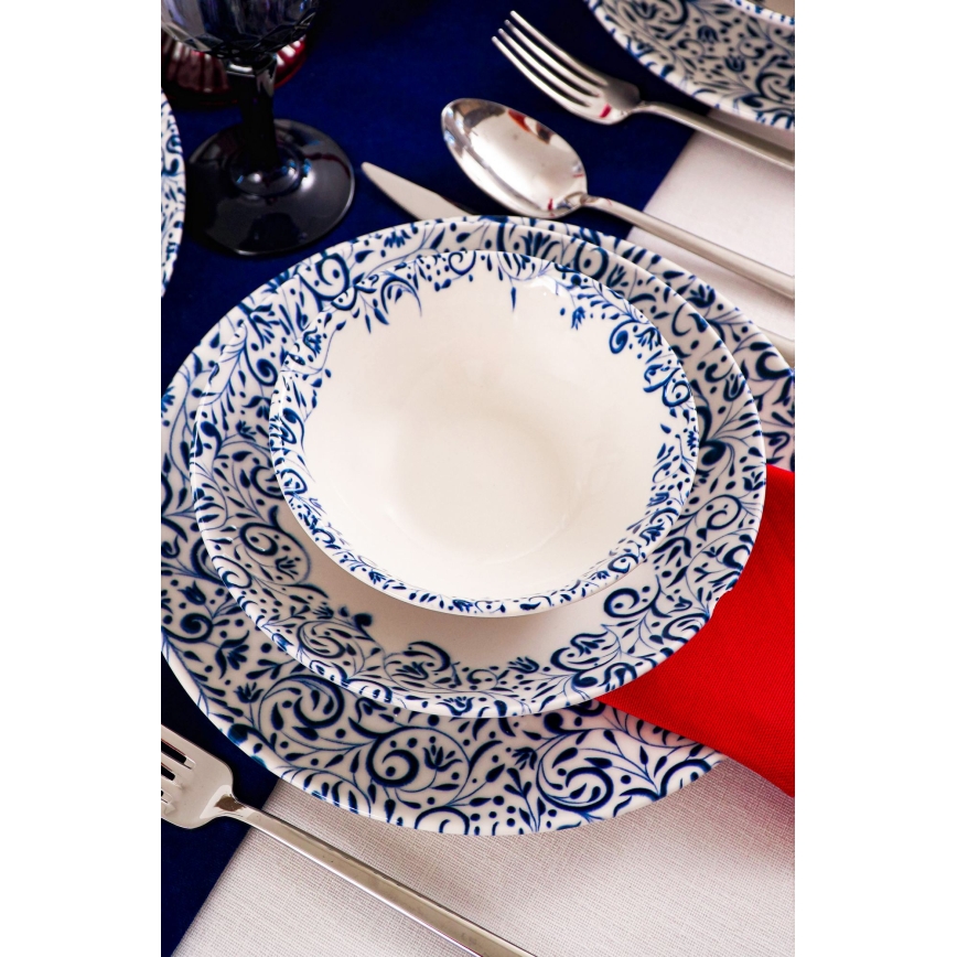 Ensemble de vaisselle 18 pièces blanc/bleu/porcelaine