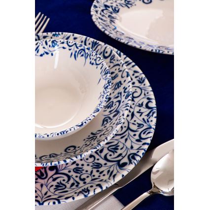 Ensemble de vaisselle 18 pièces blanc/bleu/porcelaine
