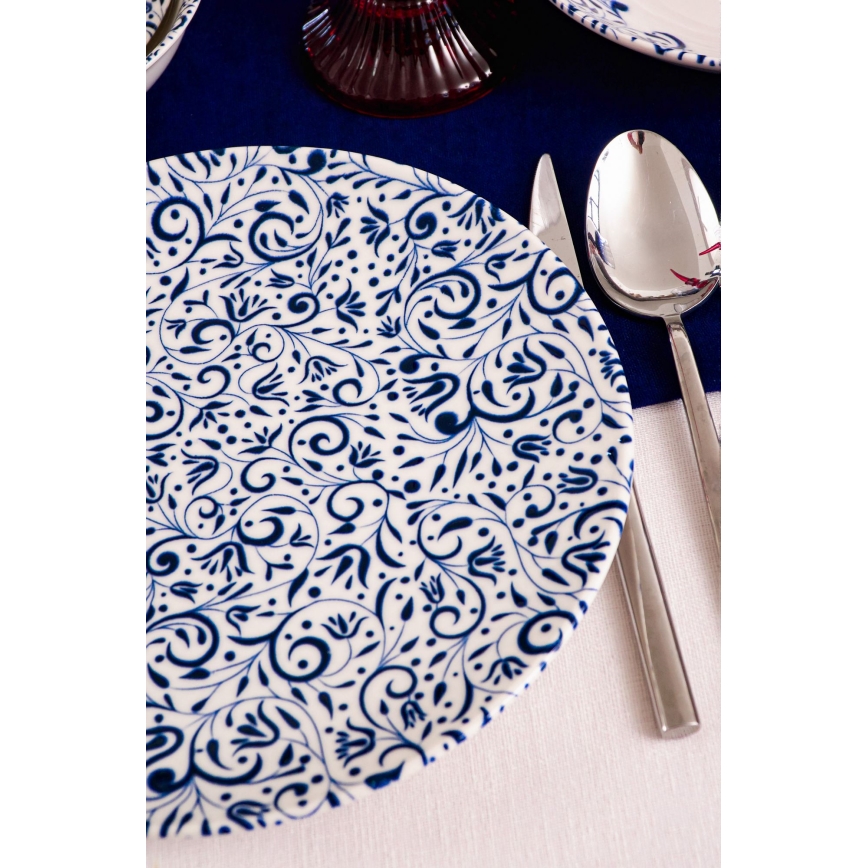 Ensemble de vaisselle 18 pièces blanc/bleu/porcelaine