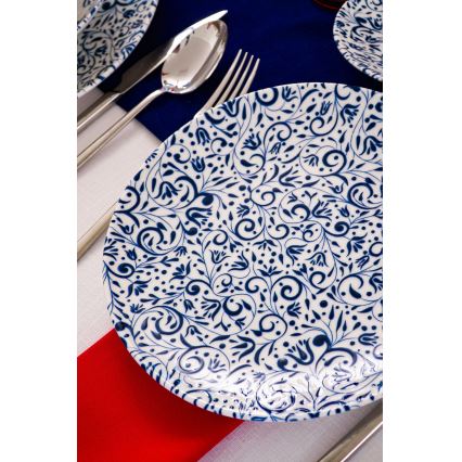 Ensemble de vaisselle 18 pièces blanc/bleu/porcelaine