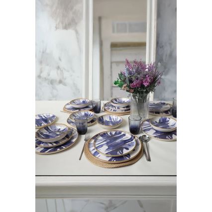 Ensemble de vaisselle 18 pièces en céramique, blanc/bleu