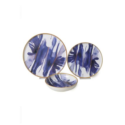 Ensemble de vaisselle 18 pièces en céramique, blanc/bleu