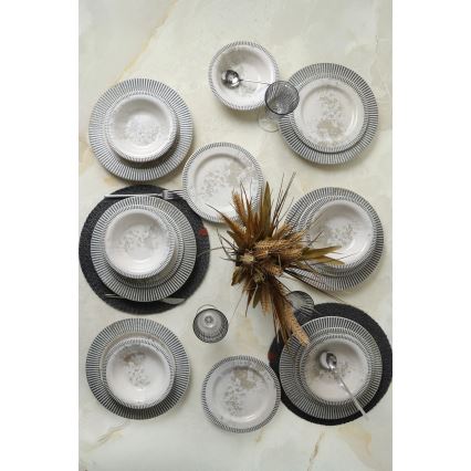 Ensemble de vaisselle 18 pièces gris/crème/céramique