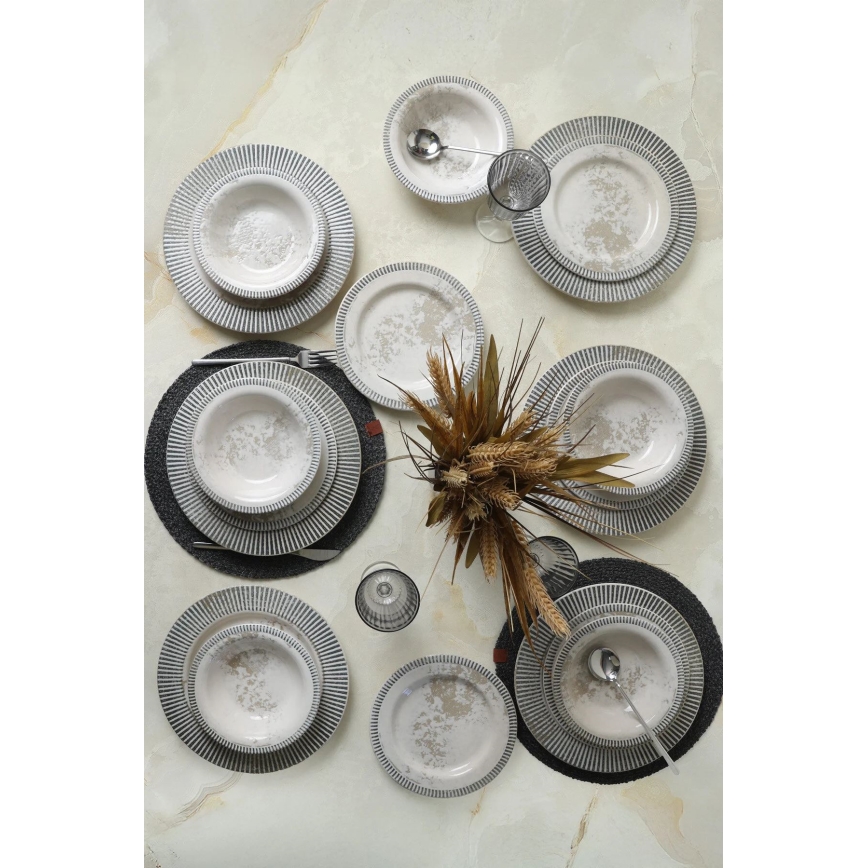 Ensemble de vaisselle 18 pièces gris/crème/céramique