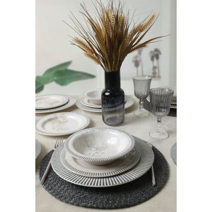 Ensemble de vaisselle 18 pièces gris/crème/céramique