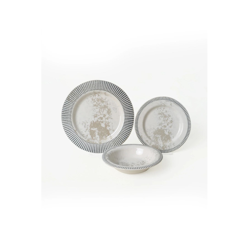 Ensemble de vaisselle 18 pièces gris/crème/céramique