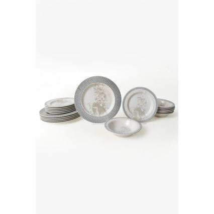 Ensemble de vaisselle 18 pièces gris/crème/céramique