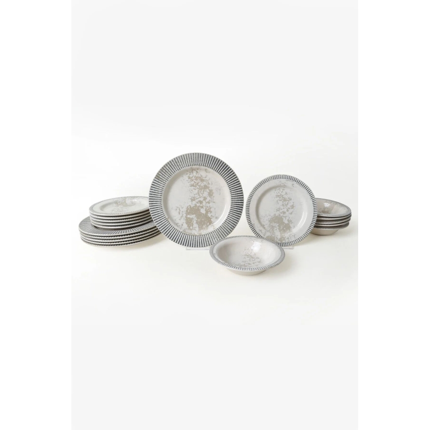 Ensemble de vaisselle 18 pièces gris/crème/céramique