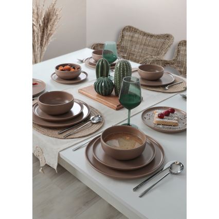Ensemble de vaisselle 18 pièces marron/céramique