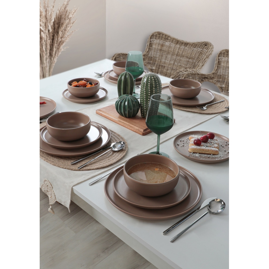 Ensemble de vaisselle 18 pièces marron/céramique