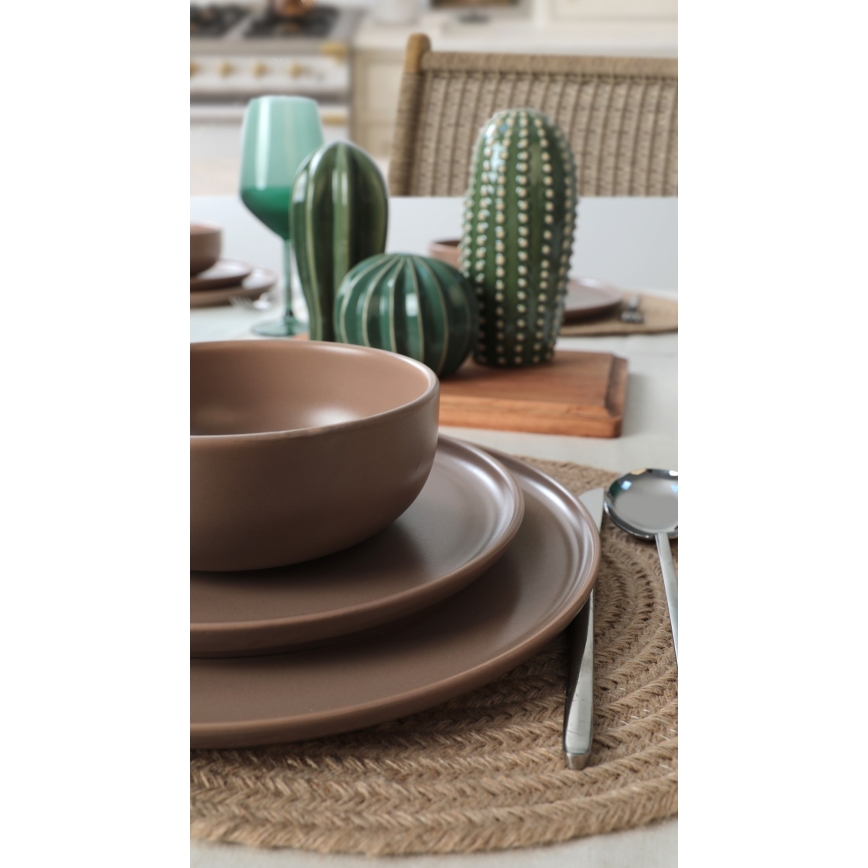 Ensemble de vaisselle 18 pièces marron/céramique
