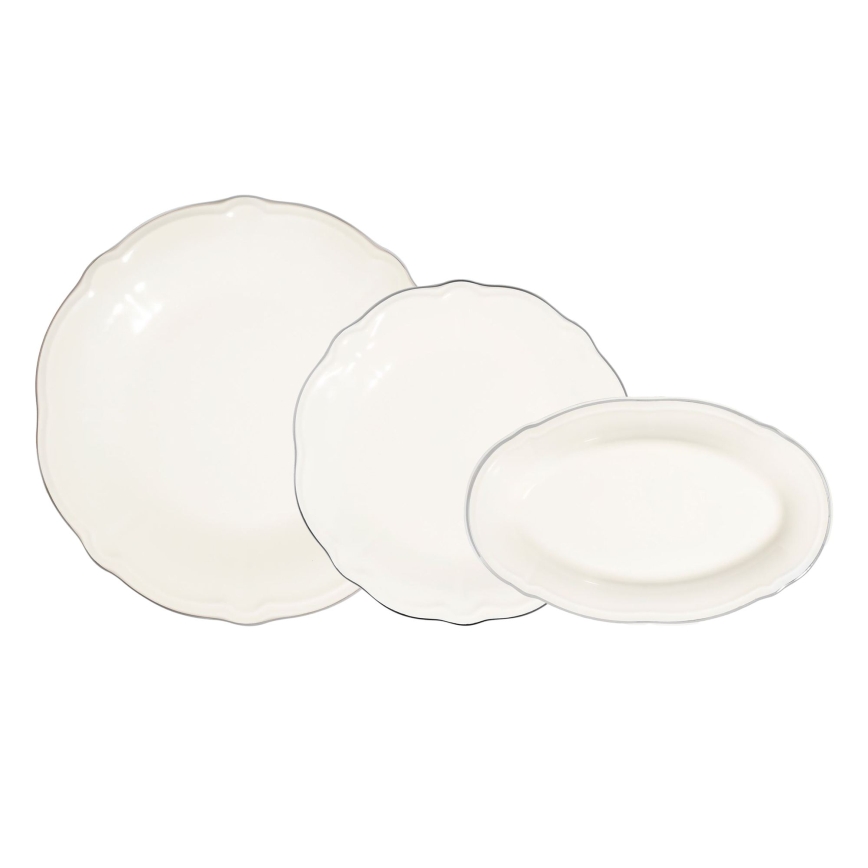 Ensemble de vaisselle 18 pièces, porcelaine crème/argent