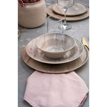 Ensemble de vaisselle 24 pièces beige/gris/céramique