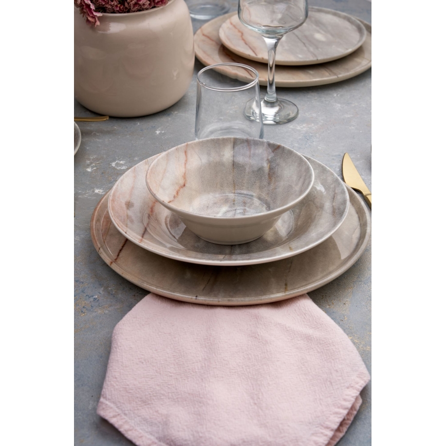 Ensemble de vaisselle 24 pièces beige/gris/céramique