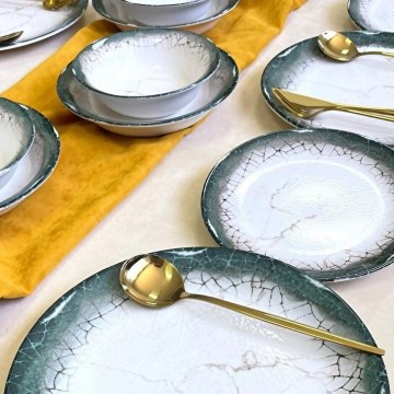 Ensemble de vaisselle 24 pièces blanc/anthracite en céramique