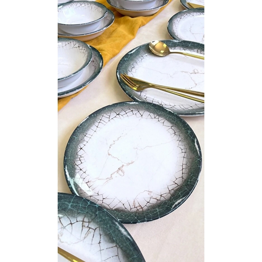 Ensemble de vaisselle 24 pièces blanc/anthracite en céramique