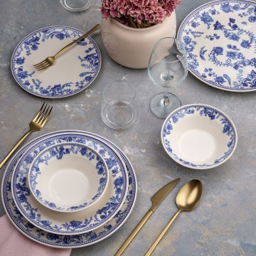 Ensemble de vaisselle 24 pièces blanc/bleu/céramique