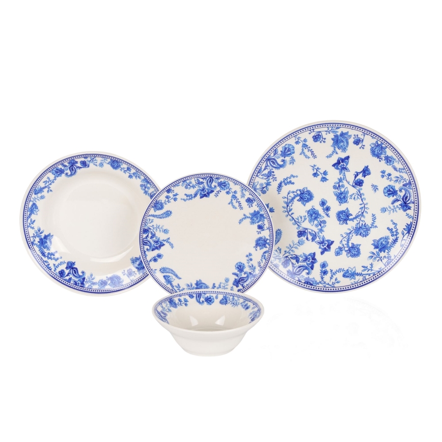Ensemble de vaisselle 24 pièces blanc/bleu/céramique