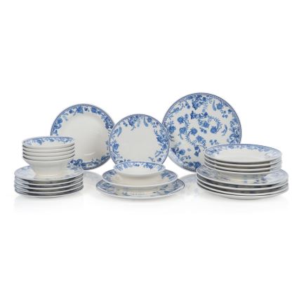 Ensemble de vaisselle 24 pièces blanc/bleu/céramique