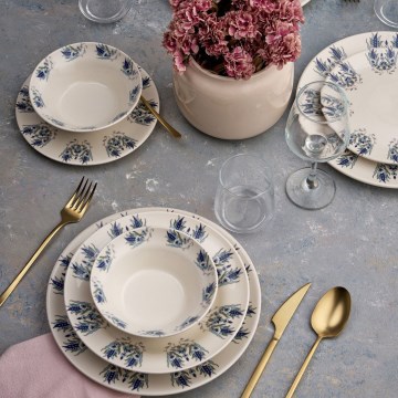 Ensemble de vaisselle 24 pièces blanc/bleu en céramique
