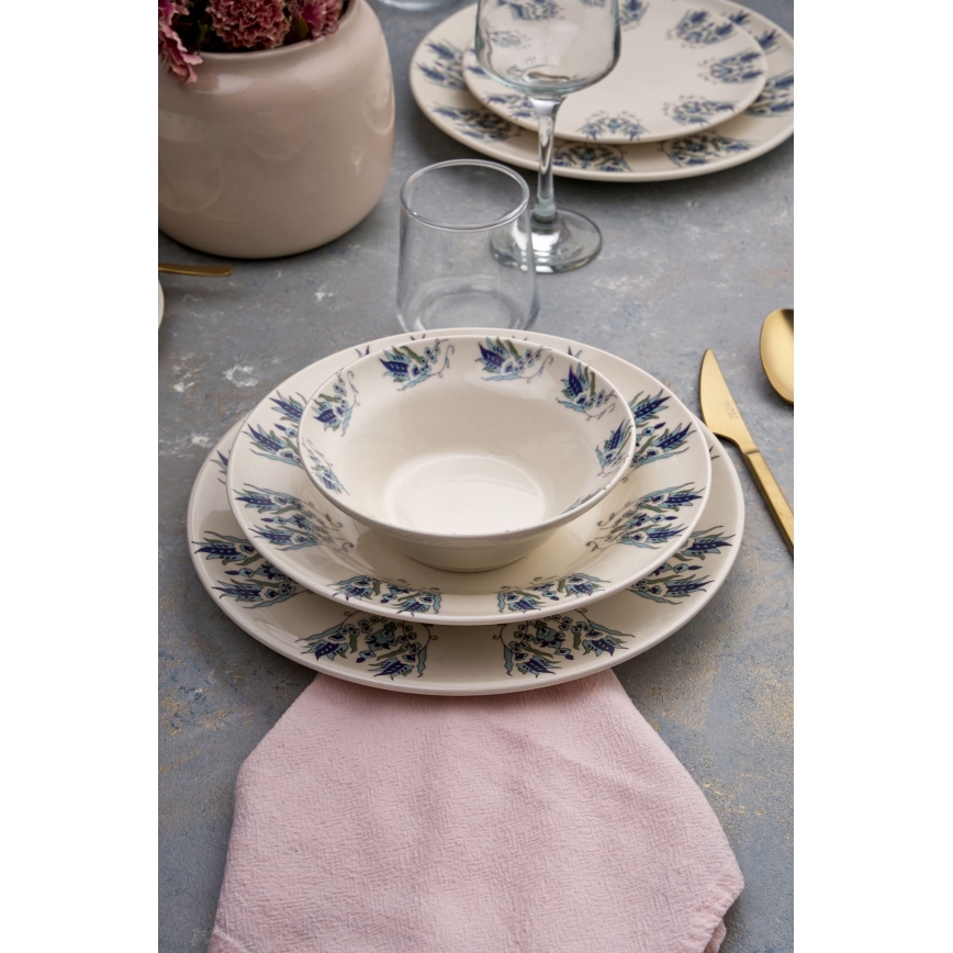 Ensemble de vaisselle 24 pièces blanc/bleu en céramique