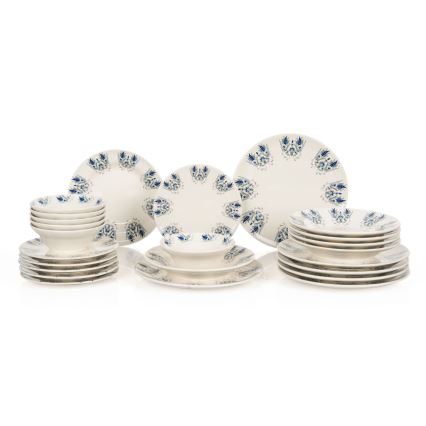 Ensemble de vaisselle 24 pièces blanc/bleu en céramique