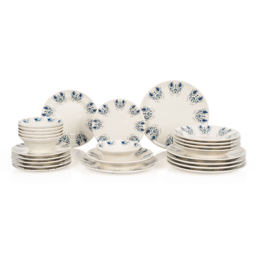 Ensemble de vaisselle 24 pièces blanc/bleu en céramique