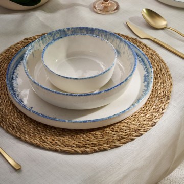 Ensemble de vaisselle 24 pièces blanc/bleu/porcelaine