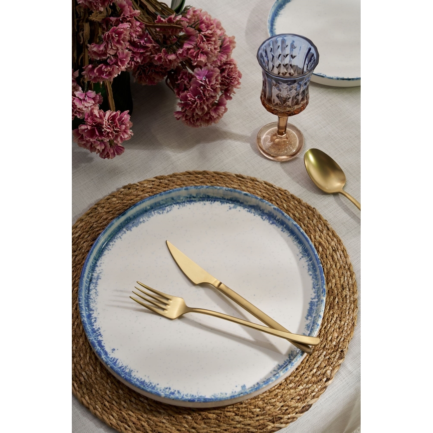 Ensemble de vaisselle 24 pièces blanc/bleu/porcelaine