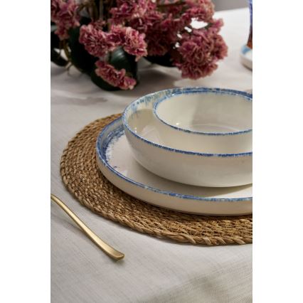 Ensemble de vaisselle 24 pièces blanc/bleu/porcelaine