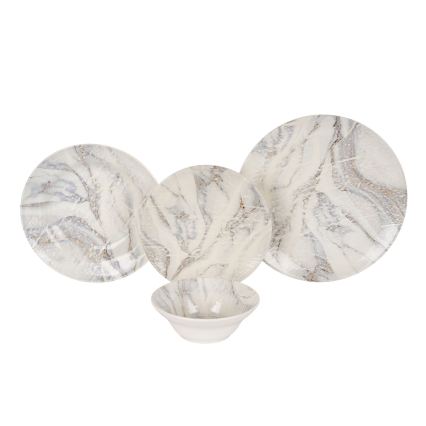 Ensemble de vaisselle 24 pièces blanc/gris/céramique