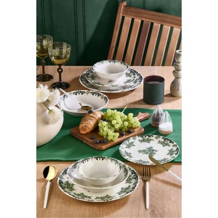 Ensemble de vaisselle 24 pièces blanc/vert/porcelaine