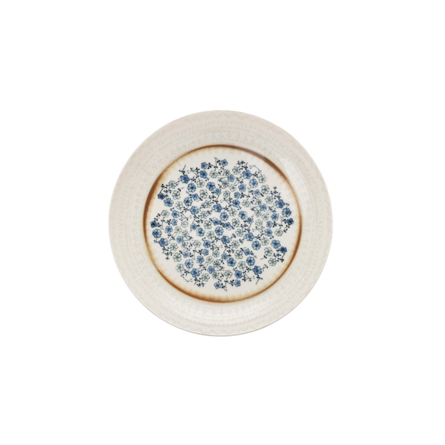 Ensemble de vaisselle 24 pièces bleu/beige/porcelaine