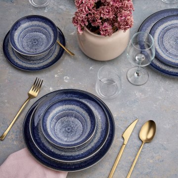 Ensemble de vaisselle 24 pièces bleu/céramique