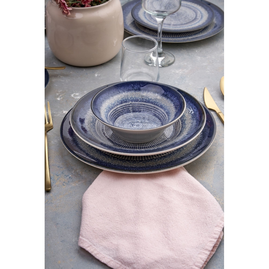 Ensemble de vaisselle 24 pièces bleu/céramique