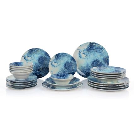 Ensemble de vaisselle 24 pièces bleu/céramique