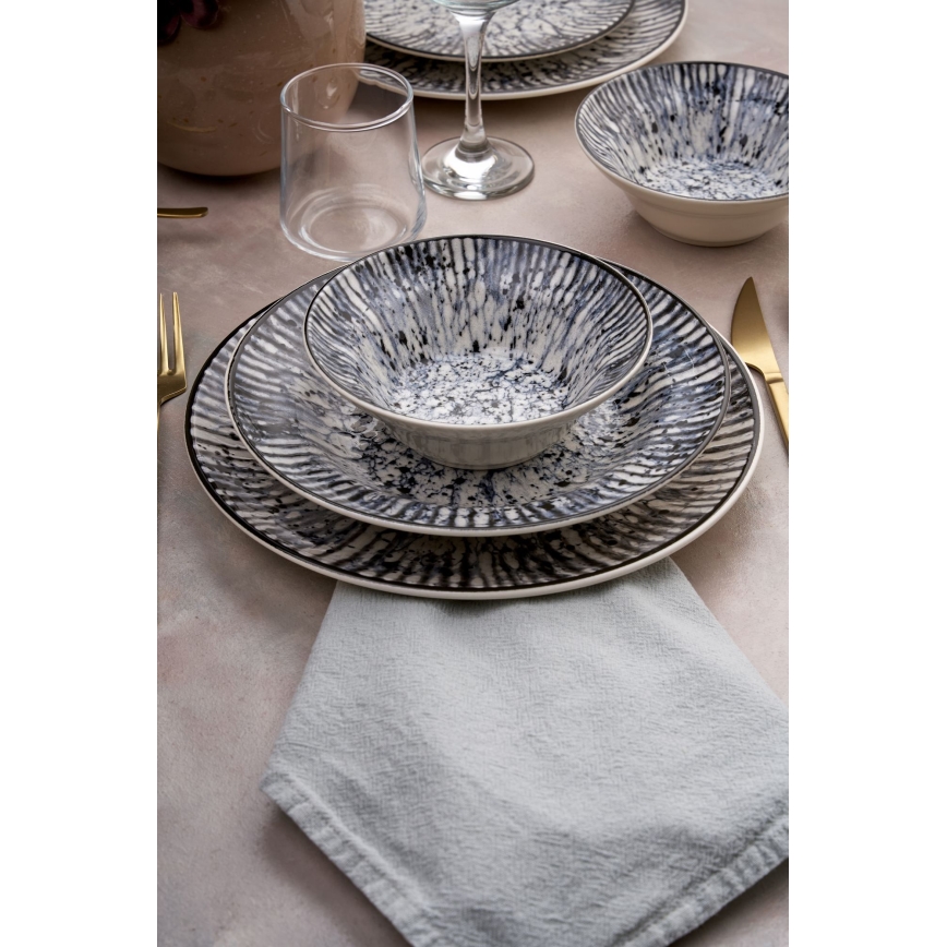 Ensemble de vaisselle 24 pièces bleu/noir/céramique