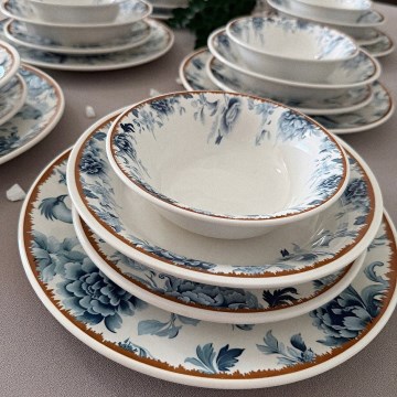 Ensemble de vaisselle 24 pièces en céramique — blanc, bleu ou marron