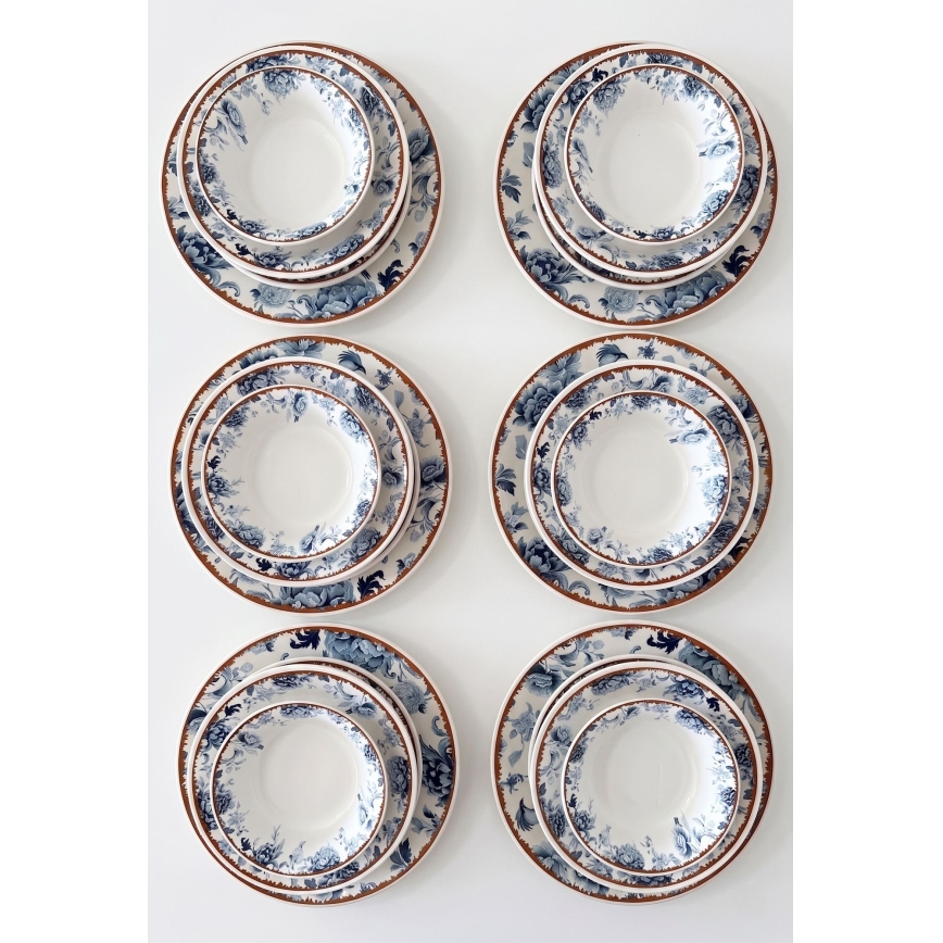 Ensemble de vaisselle 24 pièces en céramique — blanc, bleu ou marron